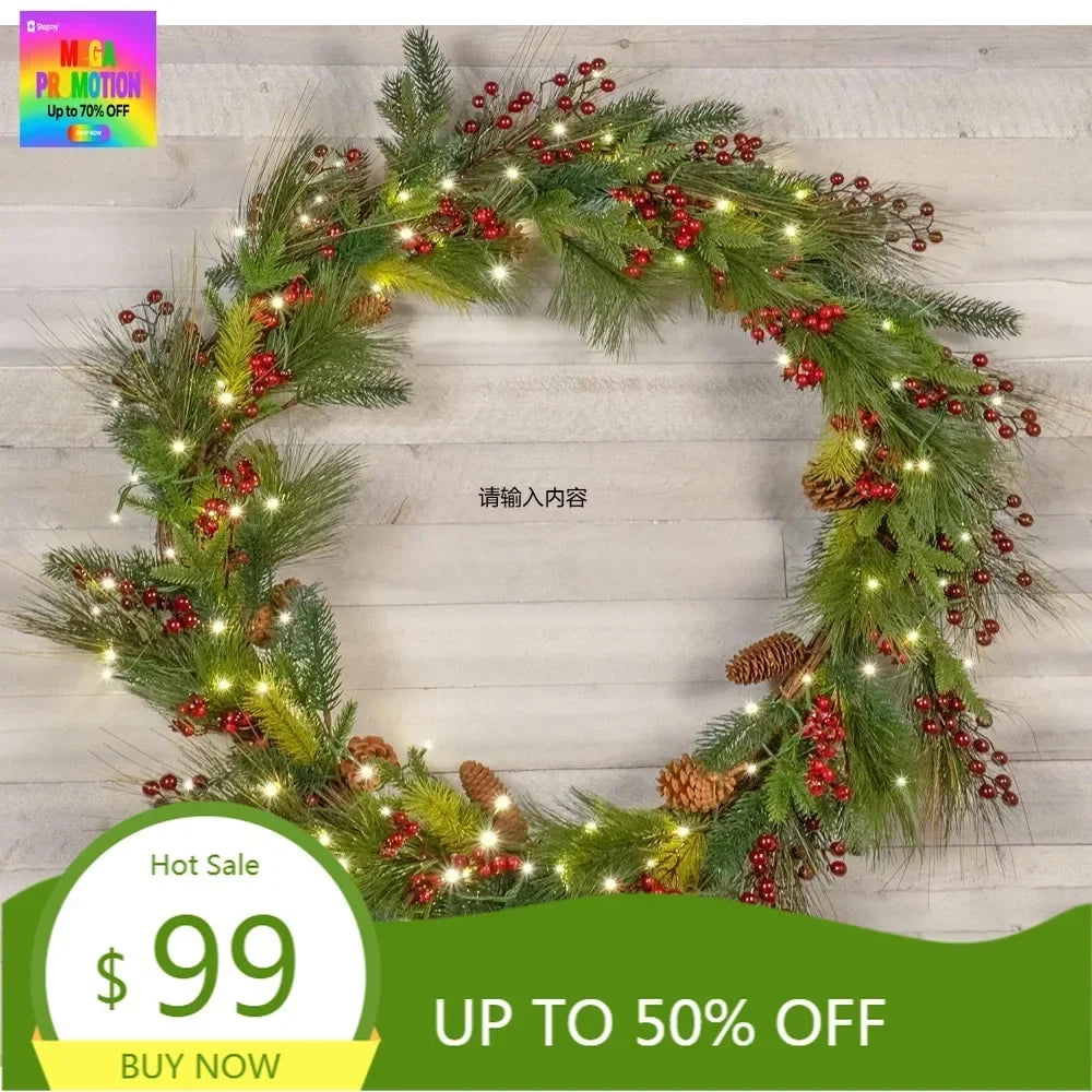 XMSJ Battery Powered LED Christmas Wreath With Timer