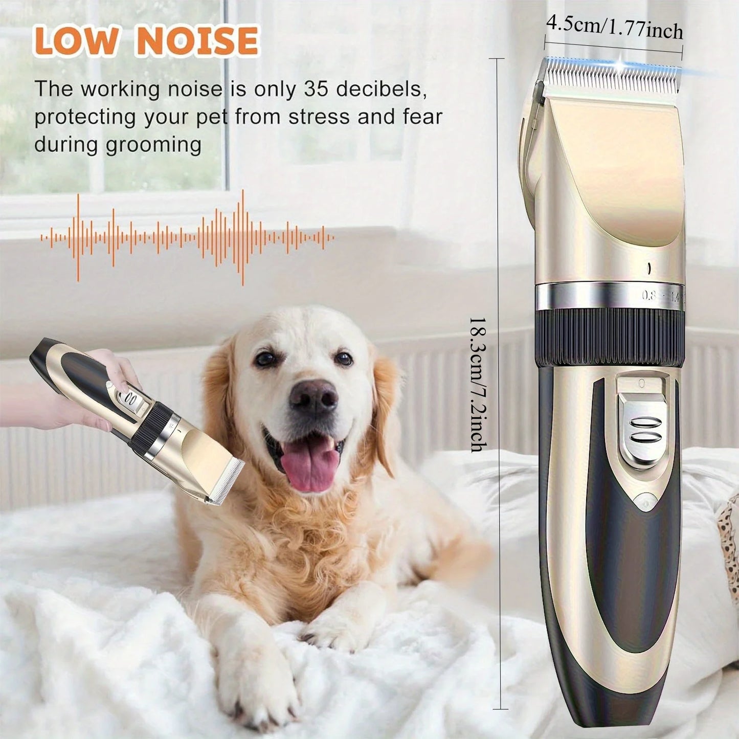 Hign-concerned Professional Wireless Pet Grooming Kit LowNoise TrimmerDevice System