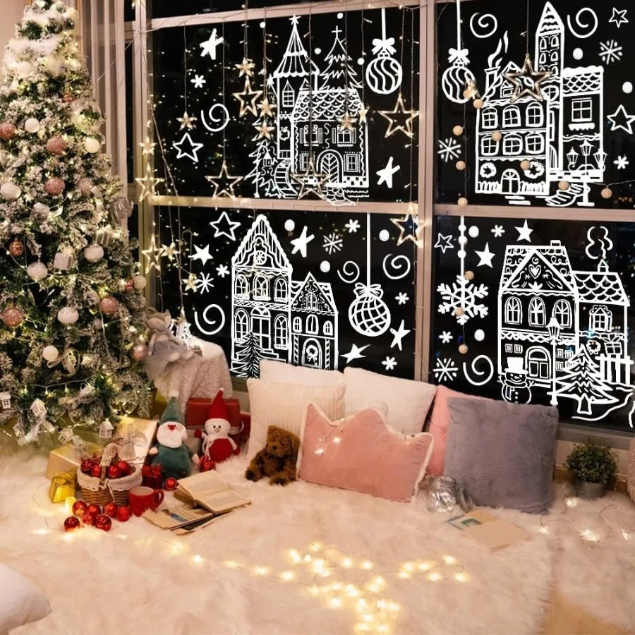 Christmas Window Stickers For Glass Decoration Snowman Snowflake Clings 4 Sheets