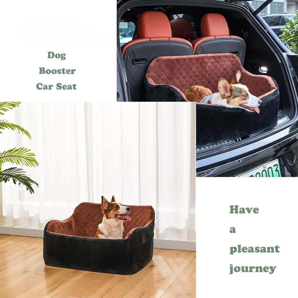 Popular-Black,Large Dog Car Seat Up to 55lb,2 Clip-On Safety Adjustable Leashs Car Dog Bed for 2 Small Dogs,Easy to Install-NEW