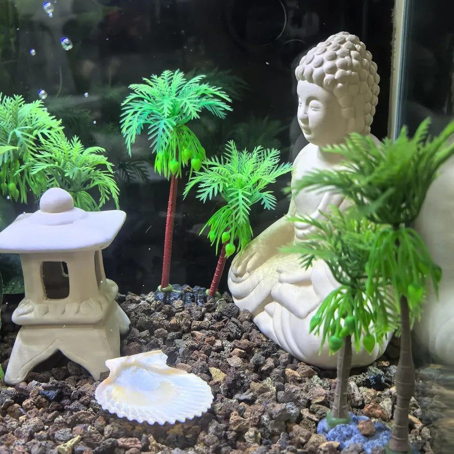 Hign-concerned Plastic Coco Tree Aquarium Decor Coconut Plants Palm Tree For Fish Tank 2pcs