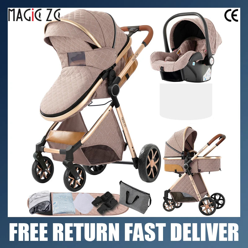 Lightweight Baby Stroller 3 in 1 Newborns Travel System Prams Multifunctional High Landscape Baby 4 IN 1 Strollers with Isofix