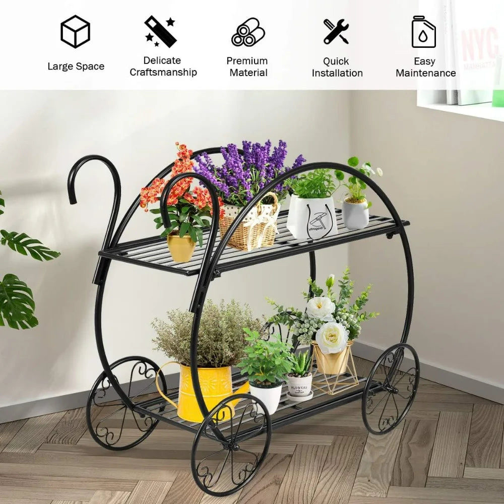Plant Stand with 4 Decorative Wheels, Succulent Collection Flower Pot Holder Display Shelf for Home Patio Garden Flower Shop