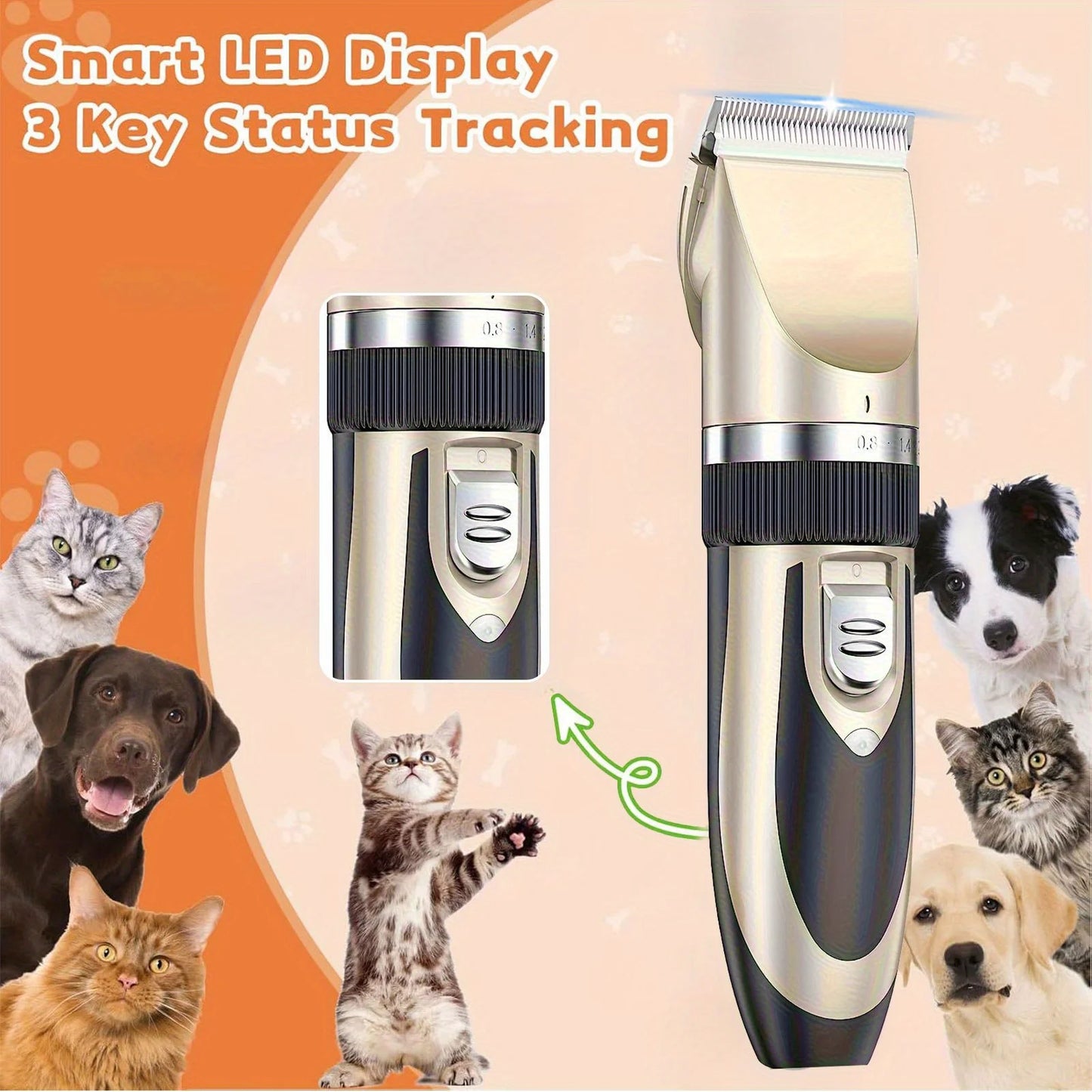 Hign-concerned Professional Wireless Pet Grooming Kit LowNoise TrimmerDevice System