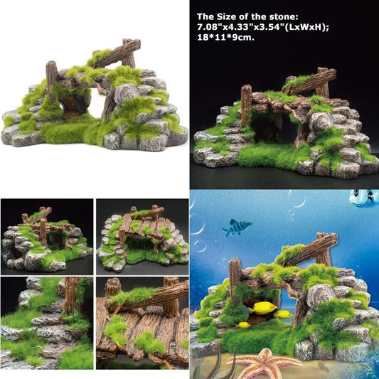 Hign-concerned Moss Rockery Aquarium Decor Wood Landscape Shelter for Fish and Turtles