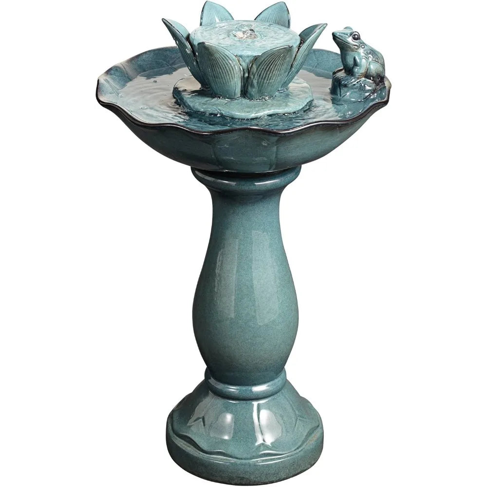 Pleasant Pond Frog Lotus Modern Outdoor Floor Water Bubble Fountain 25 1/4" High Pedestal Bowl for Garden Patio Backyard Deck Ho