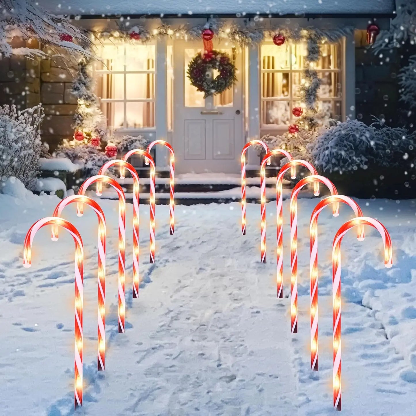 Joyfy Candy Cane Pathway Lights Set of 12 for Holidays