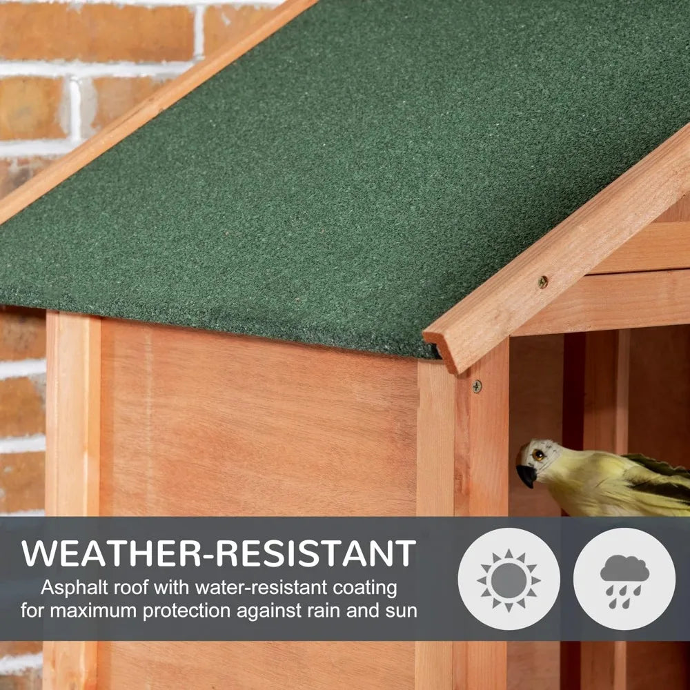 Wooden Outdoor Bird Cage For Finches And Parakeets With Removable Bottom Tray And Four Perches