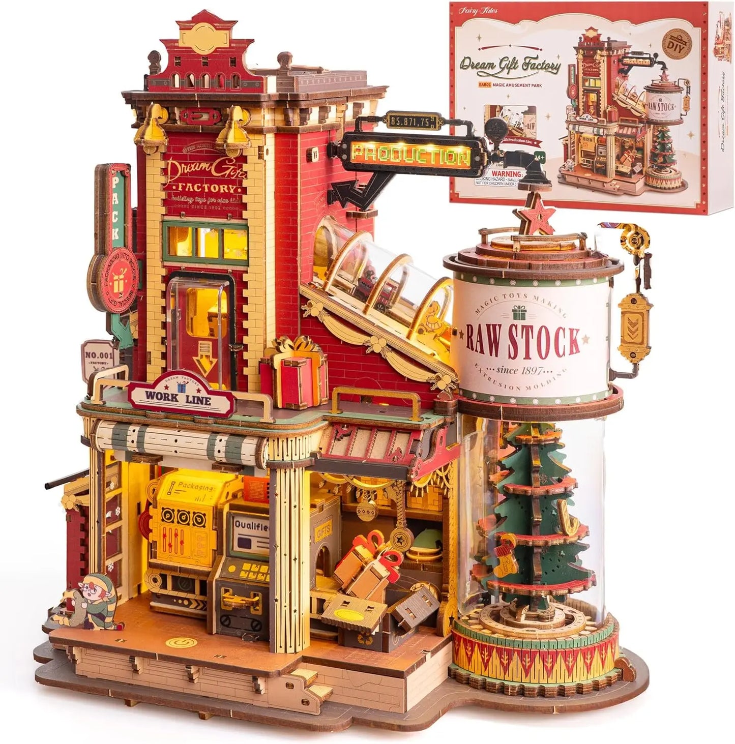 Robotime Rokr Wooden Music Box Christmas Dream Gift Factory 3D Wooden Puzzles Wooden Model Kits Build Best Gifts for Kids Adults