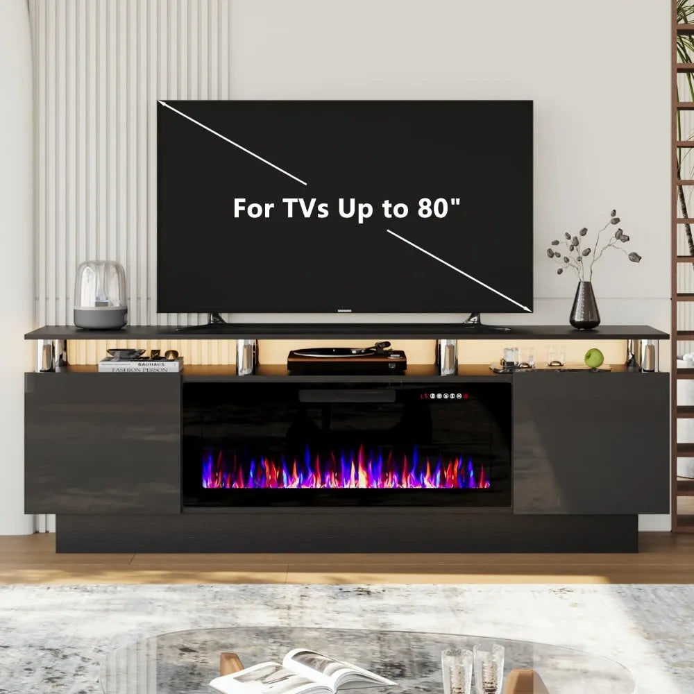 Fireplace TV Stand with 36" Fireplace, 70 Inch Black Fire Place TV Stands for Living Room, Modern Electric Fireplace TV Stand wi