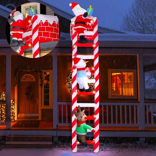 Hign-concerned Christmas Inflatable Ladder Decoration With Santa Reindeer