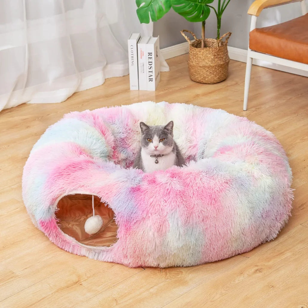 Kylinsure Hypoallergenic UltraSoft Plush Cat Tunnel Bed With RemovableMachineWashableCover