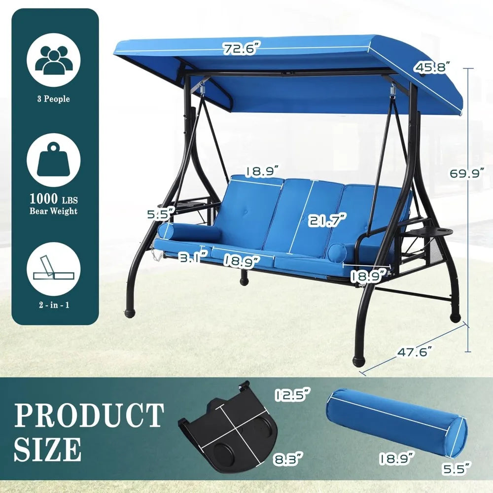 Three Seat Outdoor Patio Swing With Stand Cushions Kit