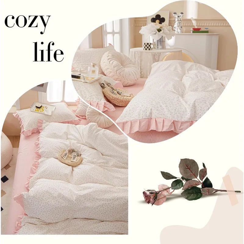 Hignconcerned Duvet Covering Set Lace Bedding With EmbroideredDetail PillowShams