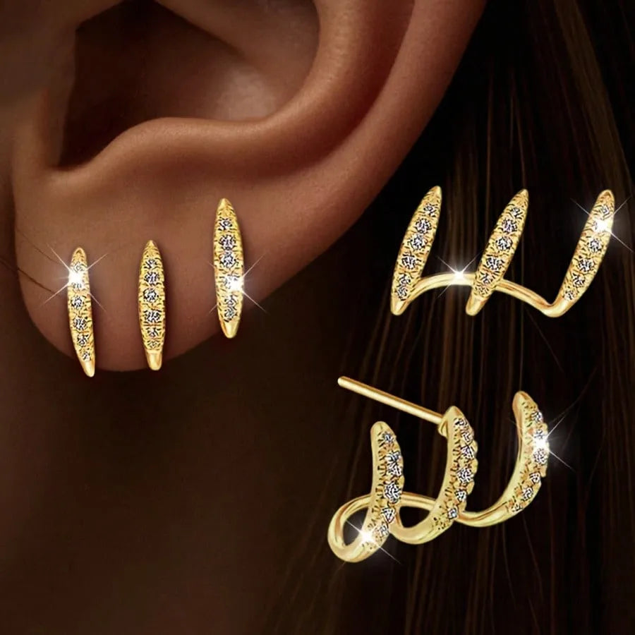 Elegant Rhinestone Three Claw Earrings Women Party Jewelry