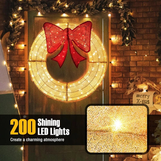 Abunda Prelit Christmas Wreath With 200 LEDs Hanging Hooks Indoor