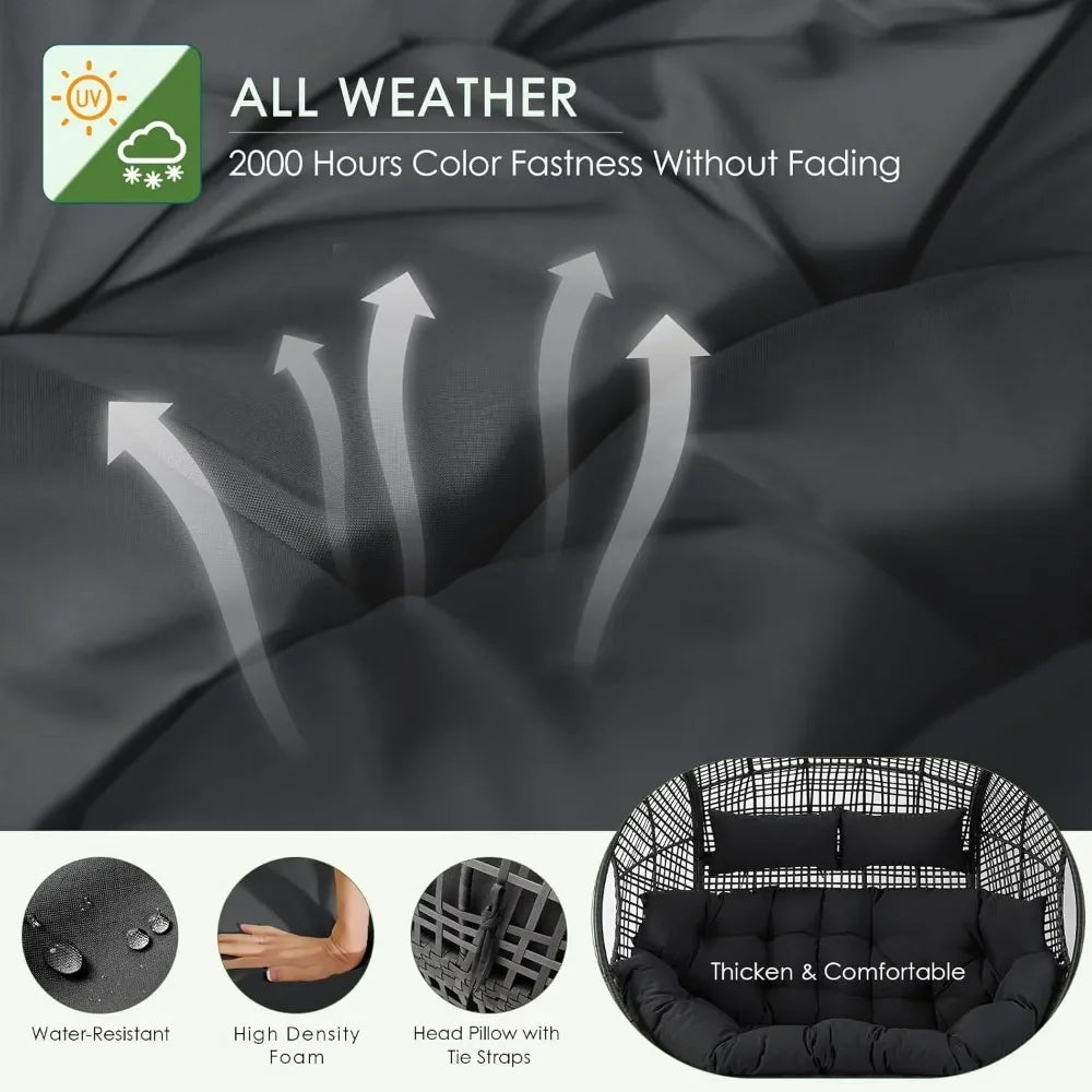 Double Egg Chair Indoor Outdoor Stationary Oversized Thicken Padded Cushions,2 Person Egg Loveseat Chair,for Patio Balcony