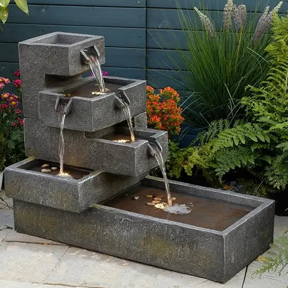 Tankana Tiered Water Fountain Garden Outdoor Indoor Cascade ContemporaryConcrete Artistry