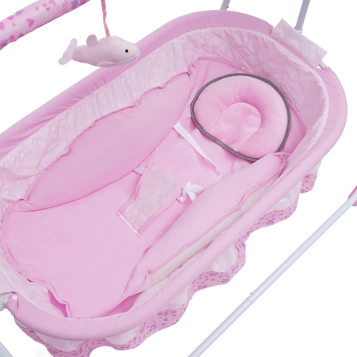 Electric Baby Swing Big Space Folding Baby Cradle 5 Gears Mosquito Net Baby Bassinet Remote Control And Timing Function Pink