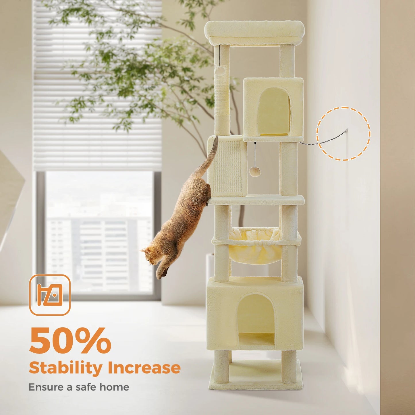 180cm Large Cat Tree Tower Home Furniture Cat Tower Pets Hammock Sisal Cat Scratching Post Climbing Frame Toy Spacious Perch