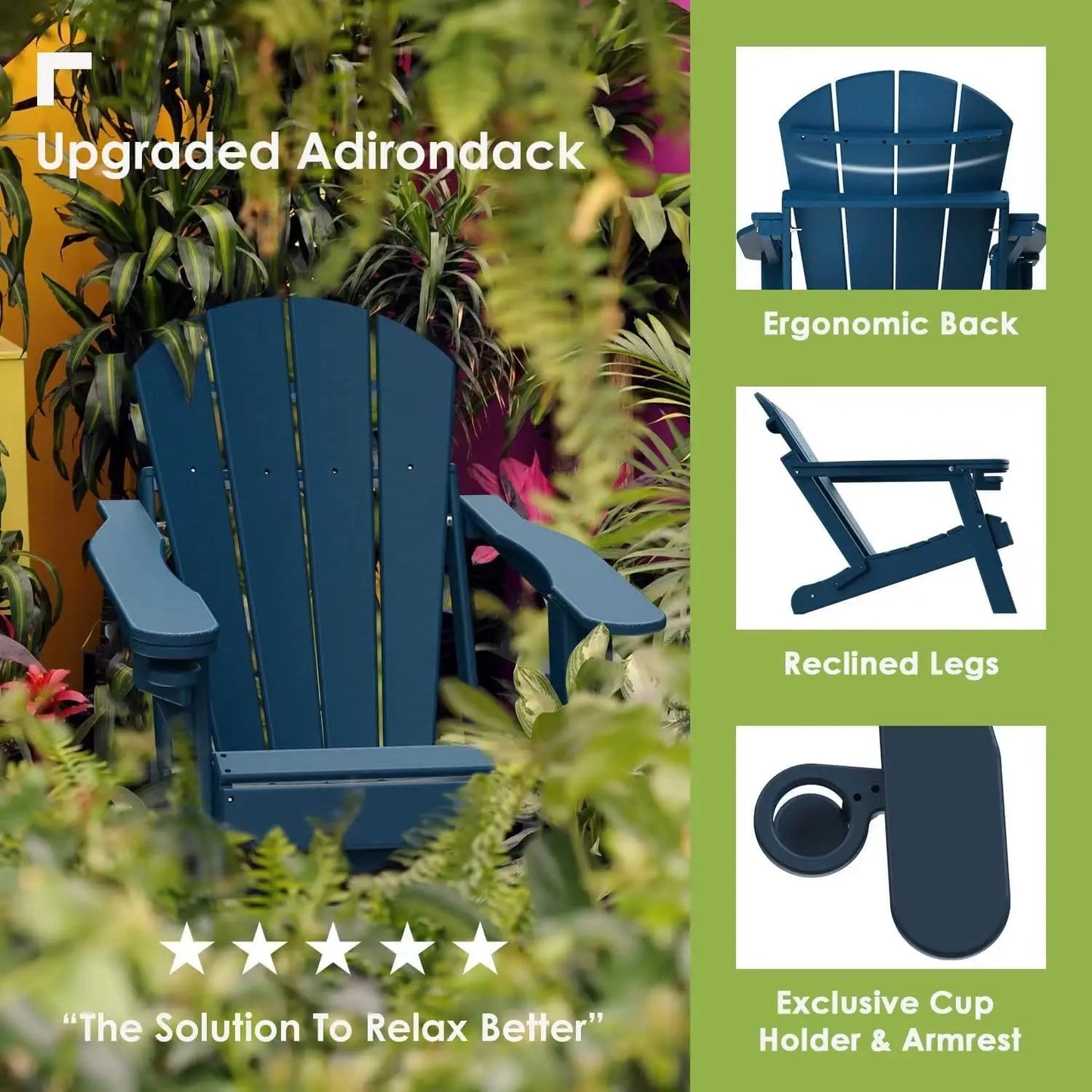 XMSJ Folding Adirondack Chairs HDPE All Weather Cup Holder