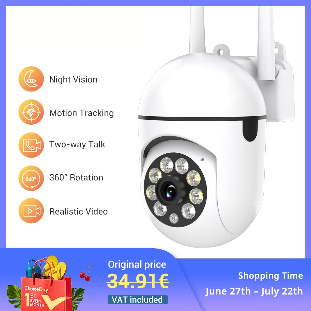 Ease Life APP Wireless 1080P HD Indoor/Outdoor WiFi Security Camera, Color Night Vision, 2-Way Audio, 360° Black Y108
