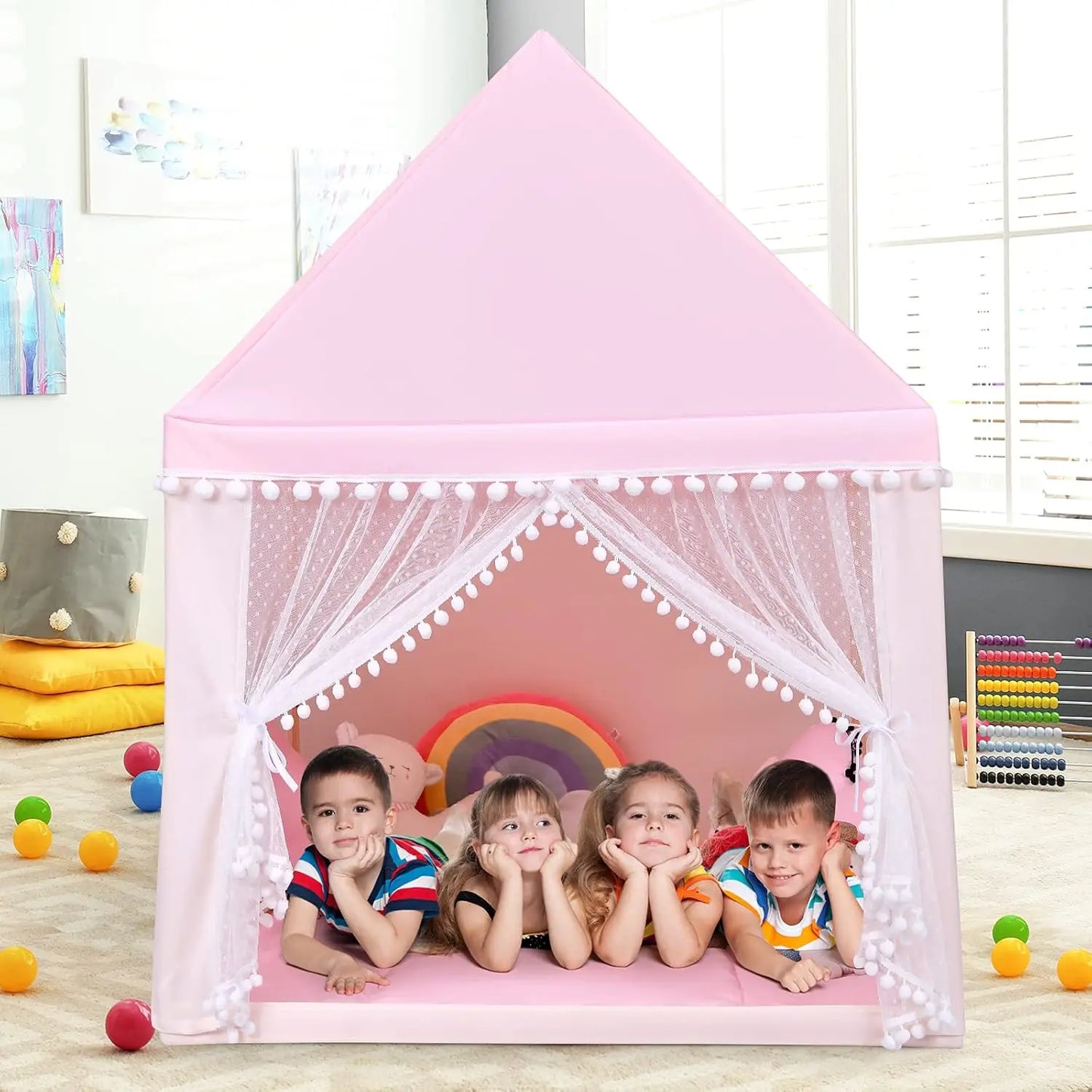 Indoor Playhouse for Kids Fairy Tent with Large Mat and Breathable Windows