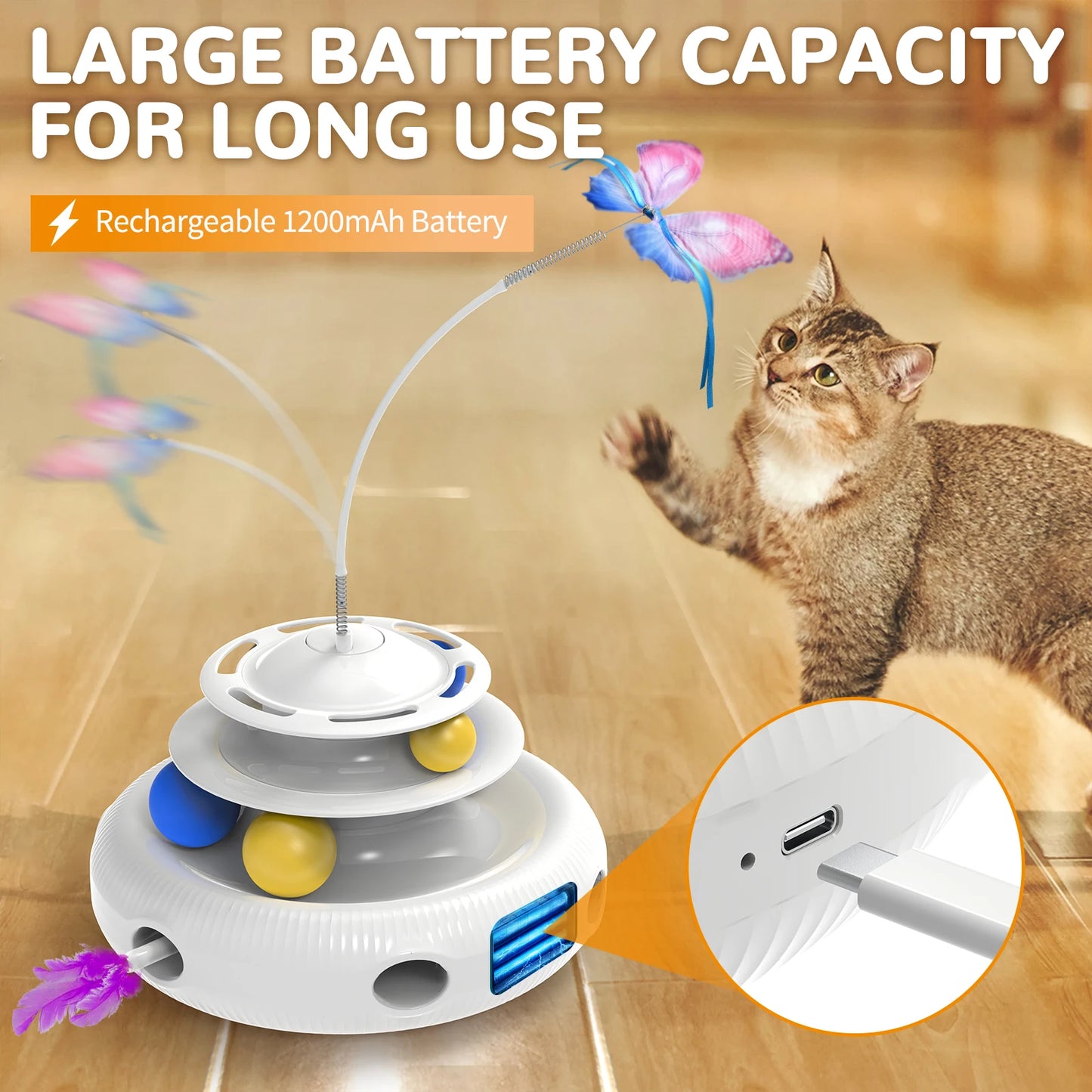 Rechargeable Cat Laser Interactive Puzzle Toy USB Teaser for Cats with Feather Attachments