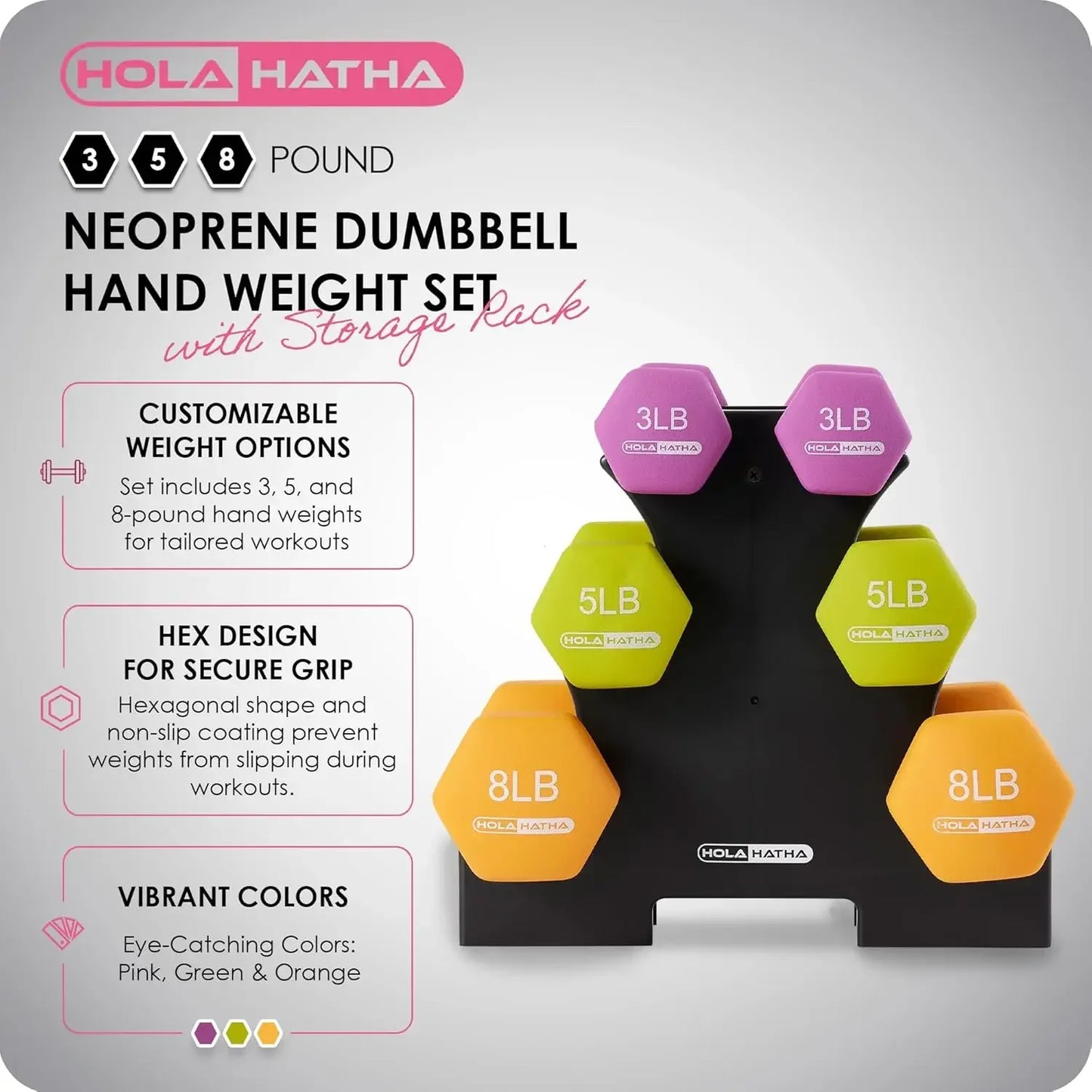 Neoprene Dumbbell Free Hand Weight Set with Rack