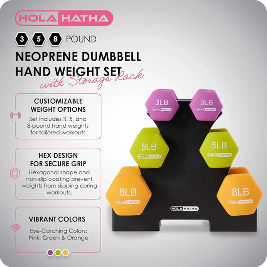 Neoprene Dumbbell Free Hand Weight Set with Rack