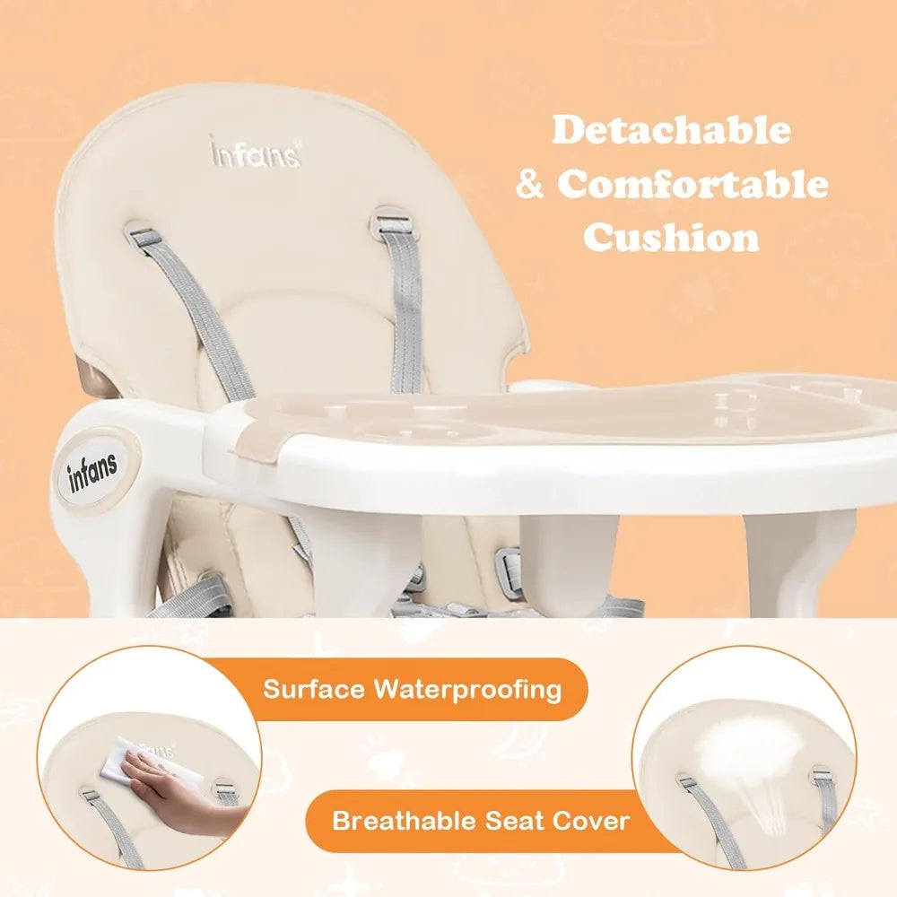 5 in 1 Baby High Chair, Convertible Toddler Table Chair Set, Rocking Chair, Multi-Function Seat with Lockable Universal Wheels