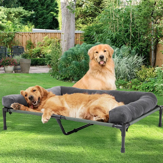 BINGOPAW Outdoor Elevated Dog Bed With Detachable Plush Bolster PremiumTextilene