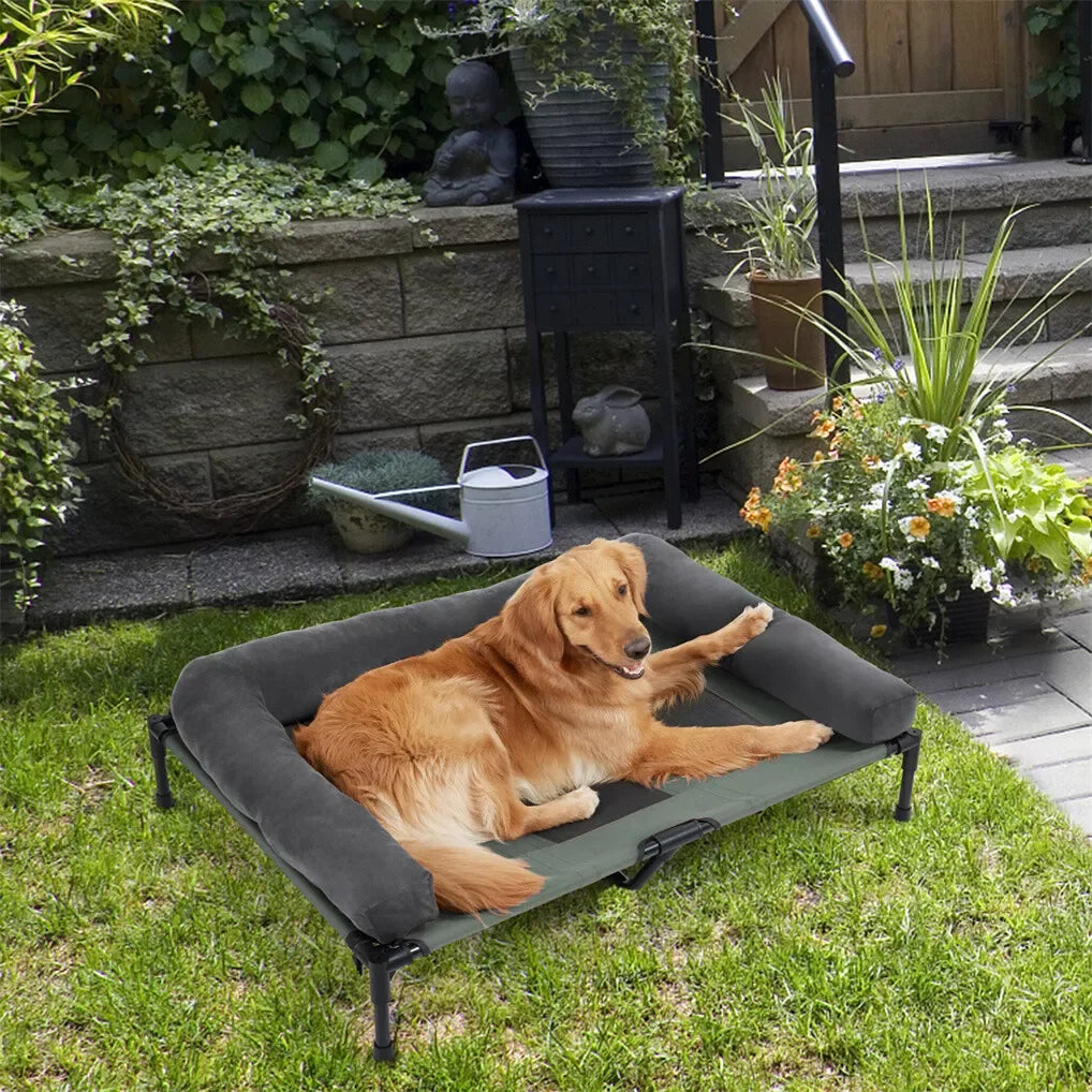 BINGOPAW Outdoor Elevated Dog Bed With Detachable Plush Bolster PremiumTextilene