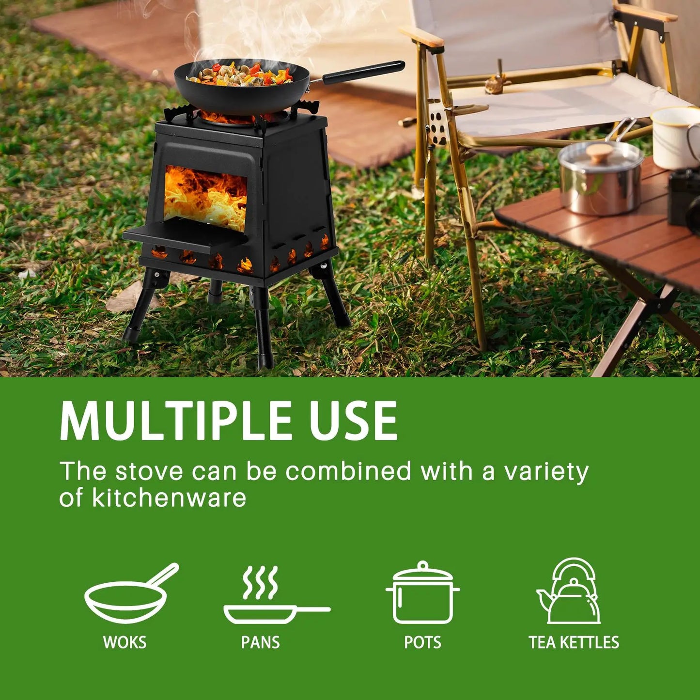 Compact 27x27x34cm Wooden Camping Stove - Lightweight & Portable Outdoor Cooking Gear
