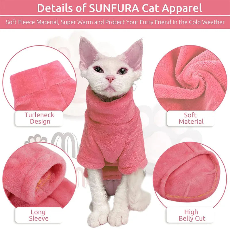 Sphynx Cat Luxurious Thermal Fleece Turtleneck Coat Winterwear Chihuahua Clothing