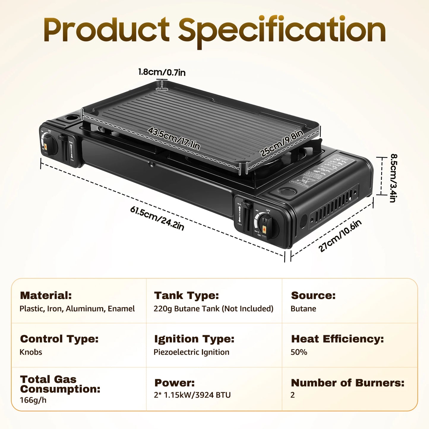 2in1 2-Burner Portable Camping Stove, Butane Camping Stove Kit w/Baking Pan and Carrying Case, Auto Ignition Camping Burner LPG