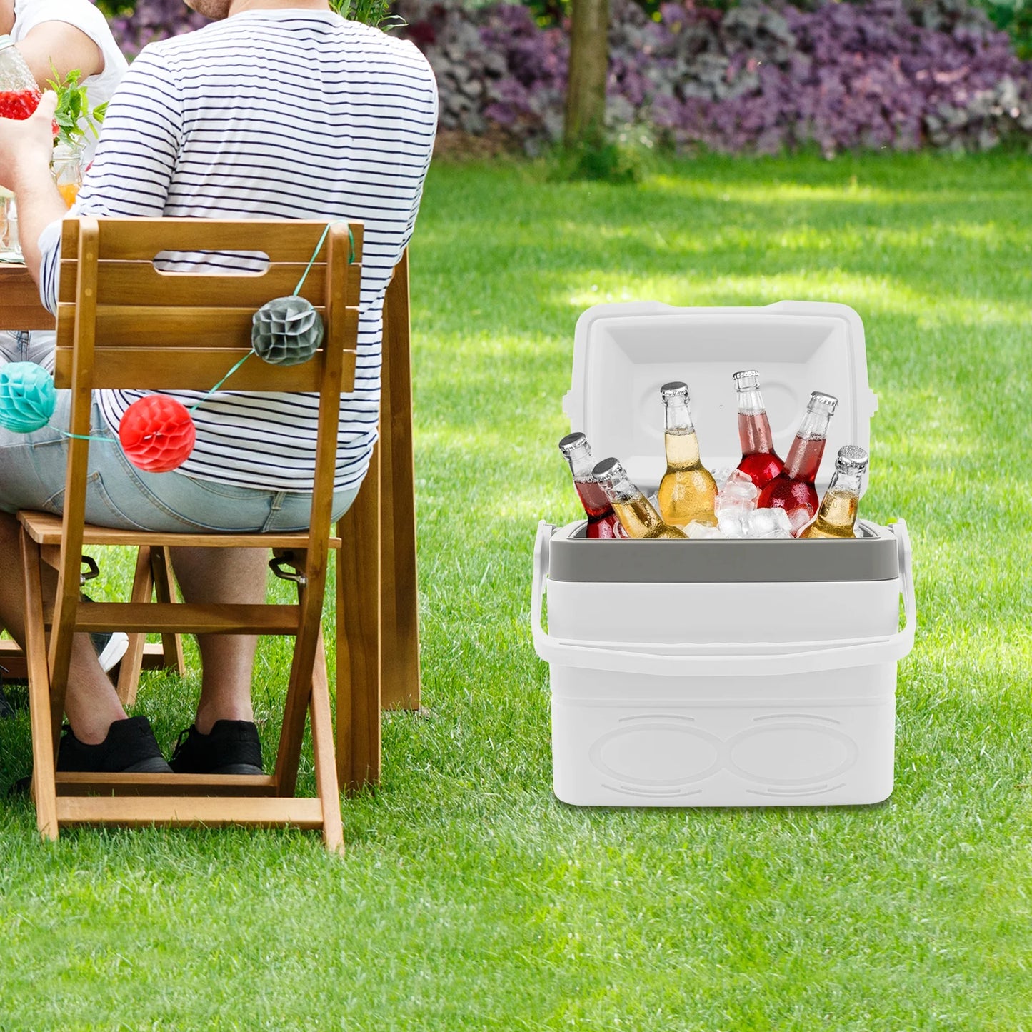 8.5L Portable Camping Insulated Cooler Ice Cooler Box For Outdoor Activities Green/White