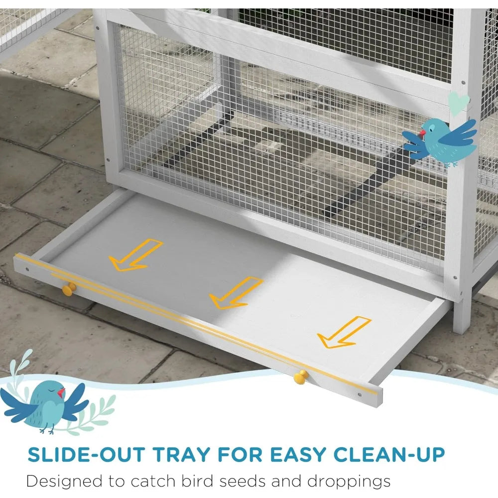 Outdoor SolidWooden Aviary For Small Birds With Weatherproof Removable TrayBottom