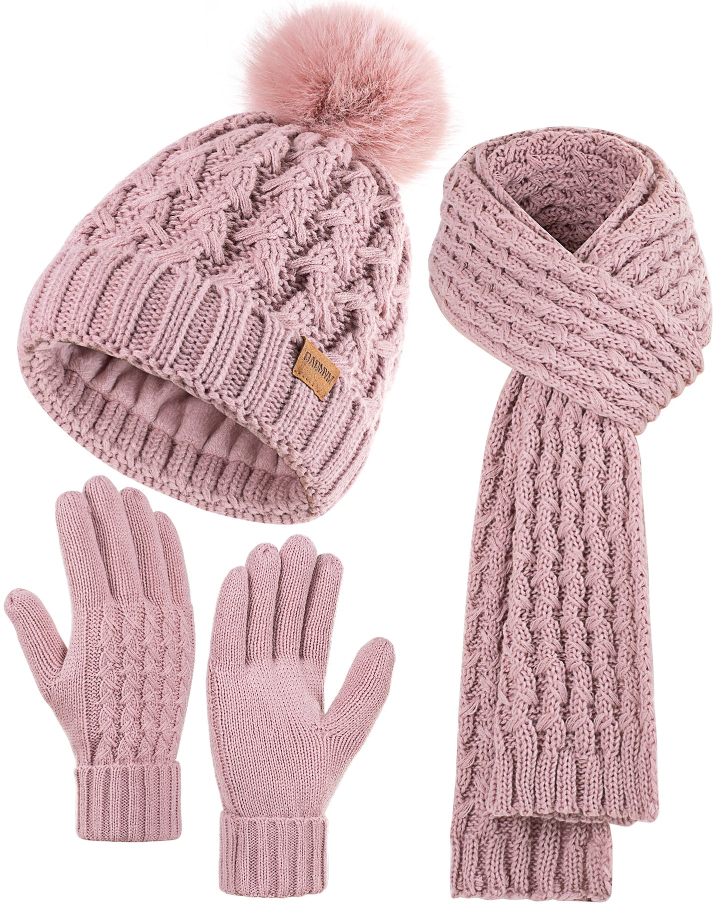 Womens Winter Beanie Hat Touchscreen Gloves Long Neck Scarf Set Warm Knit Caps