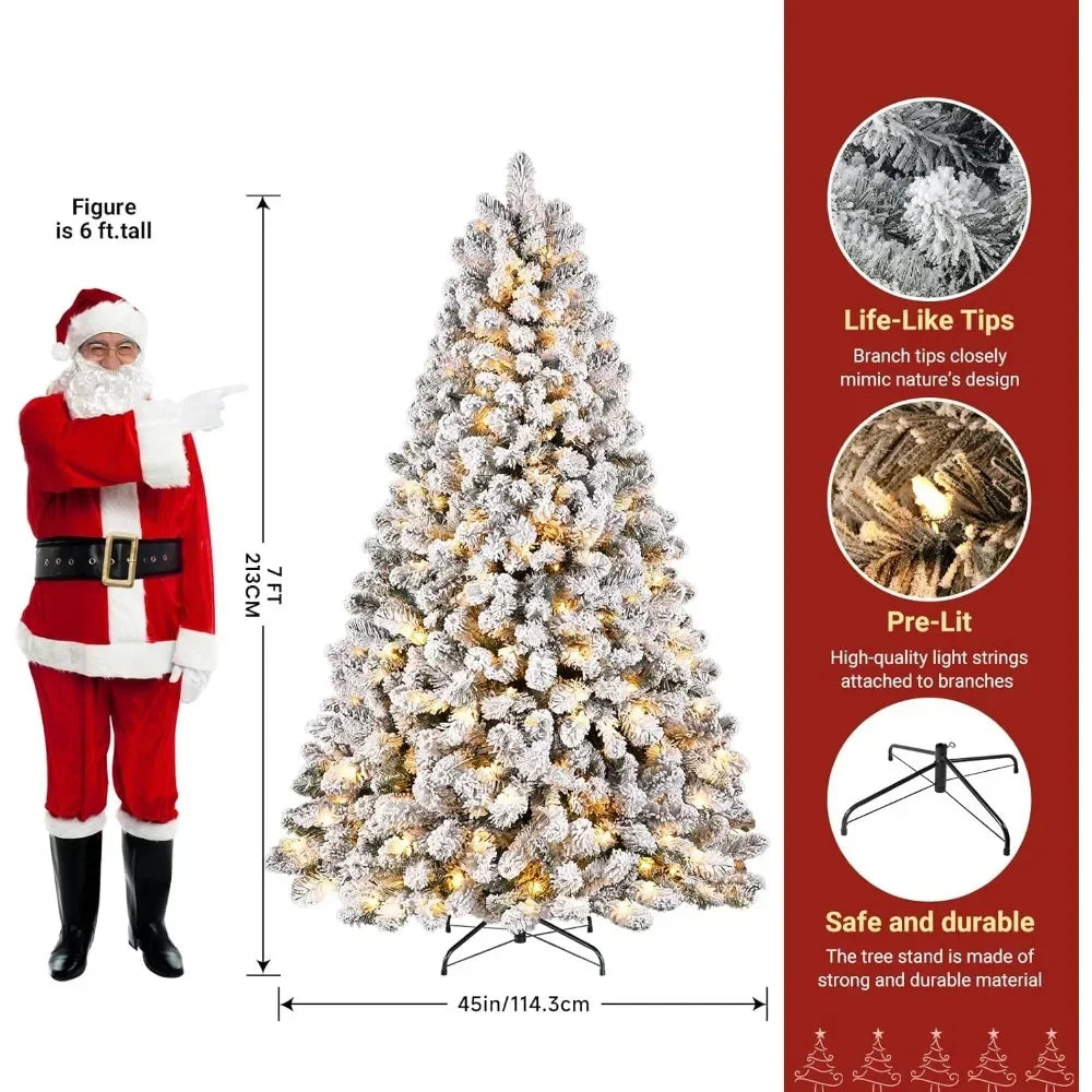 XMSJ Flocked Spruce Christmas Tree With 300 Incandescent Lights Stand