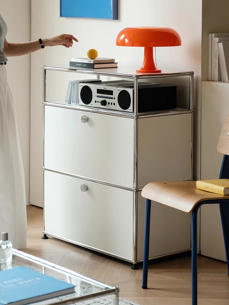 Bigcityfur Stainless Steel Storage Cabinet Contemporary Sideboard For Living Room