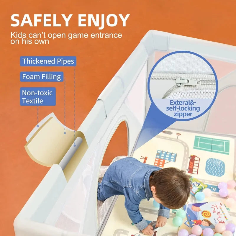 Large Play Yard,Playpen for Babies and Toddlers, Play Pens for Babies and Toddlers with Gate, Indoor & Outdoor Portable Play Pen