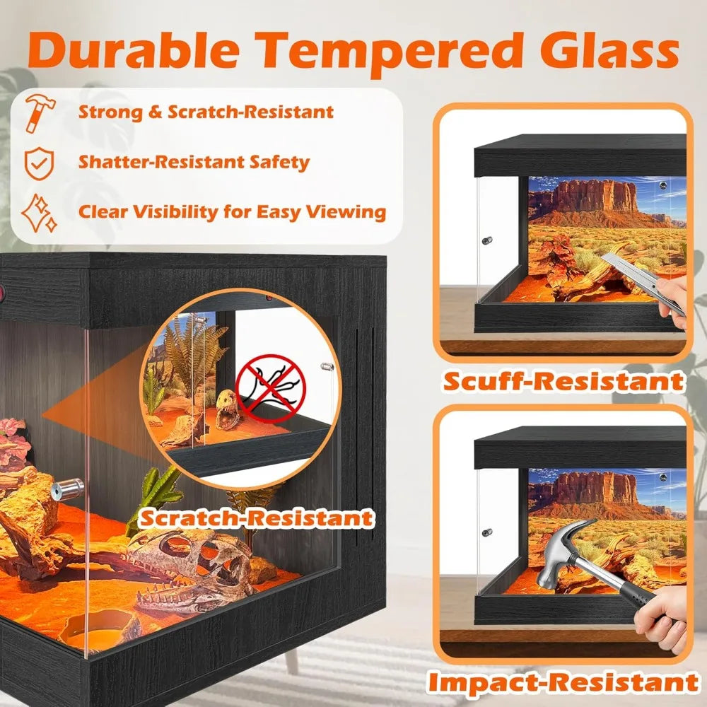 Royxen Premium Bearded Dragon Reptile Tank Tempered Glass Enclosure LockingMeshTop