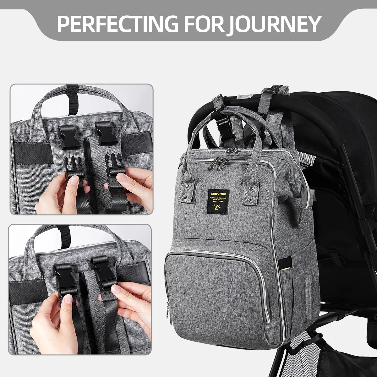 Sunveno Stylish Diaper Bag Backpack Multifunctional 20L Travel Bag Grey