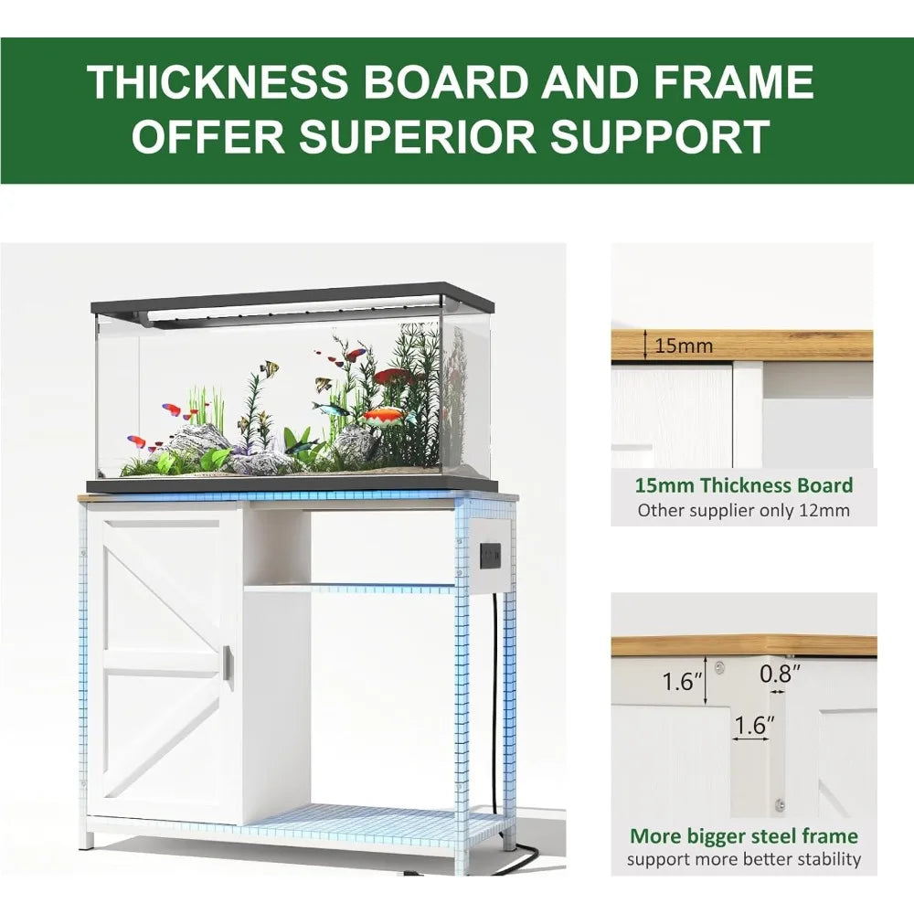 40 Gallon Fish Tank Stand, Aquarium Stand with Power Outlets, Cabinet for Fish Tank Accessories Storage, Heavy Duty Breeder Tank