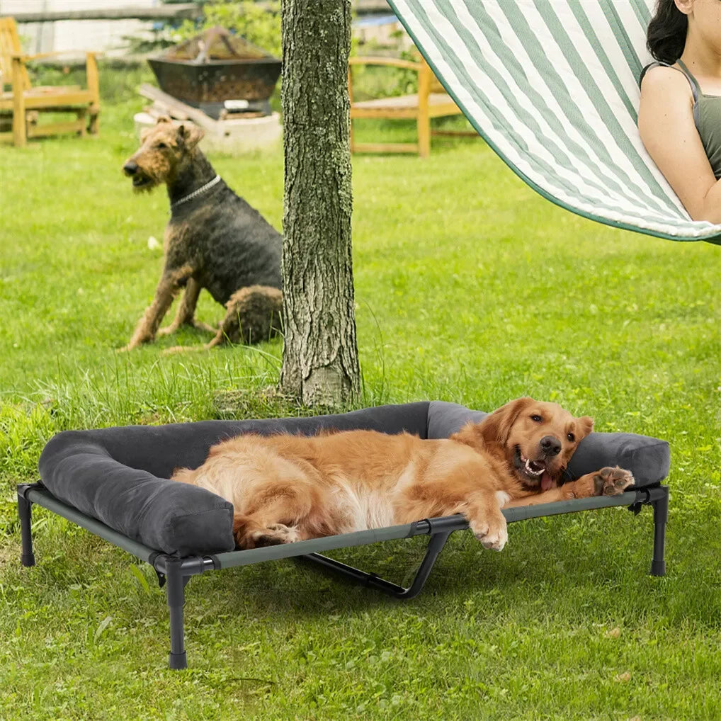 BINGOPAW Outdoor Elevated Dog Bed With Detachable Plush Bolster PremiumTextilene