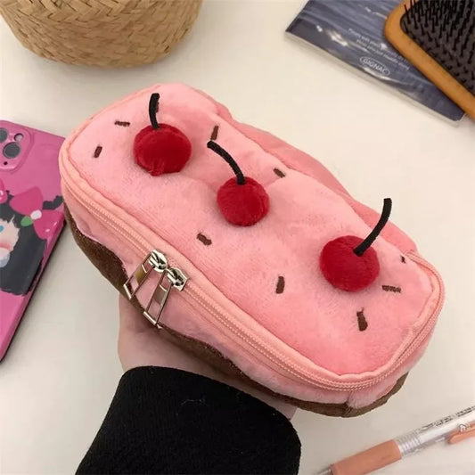 Hign-concerned Kawaii Plush Pencil Case Cherry Cake Design