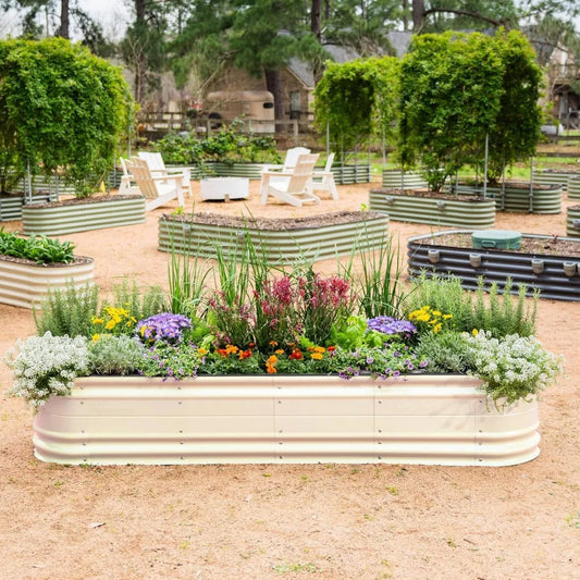 Vego garden 17" Tall 9 in 1 Novel Metal Raised Garden Bed Kits Modular Planter Beds with 2 in 1 Wrench & Magnetic Plant Tags for