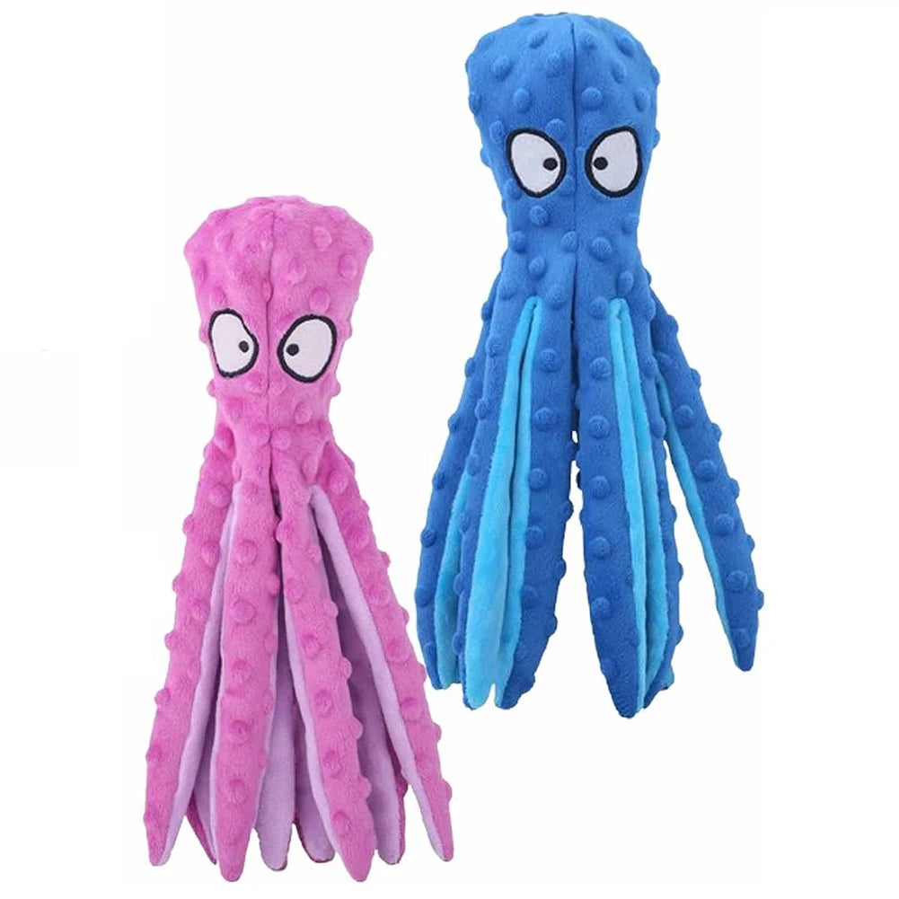 Shunmaii Octopus Plush Dog Toy Interactive Squeaky Rattle Indestructible Bite Resistant