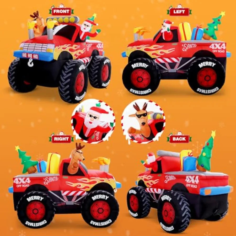 Santa Monster Truck Christmas Inflatable Outdoor Decoration